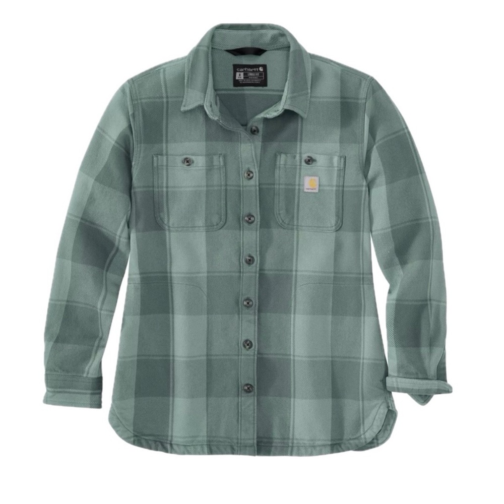 Carhartt Loose Fit Twill Flannel Green Plaid Shirt Jacket XL